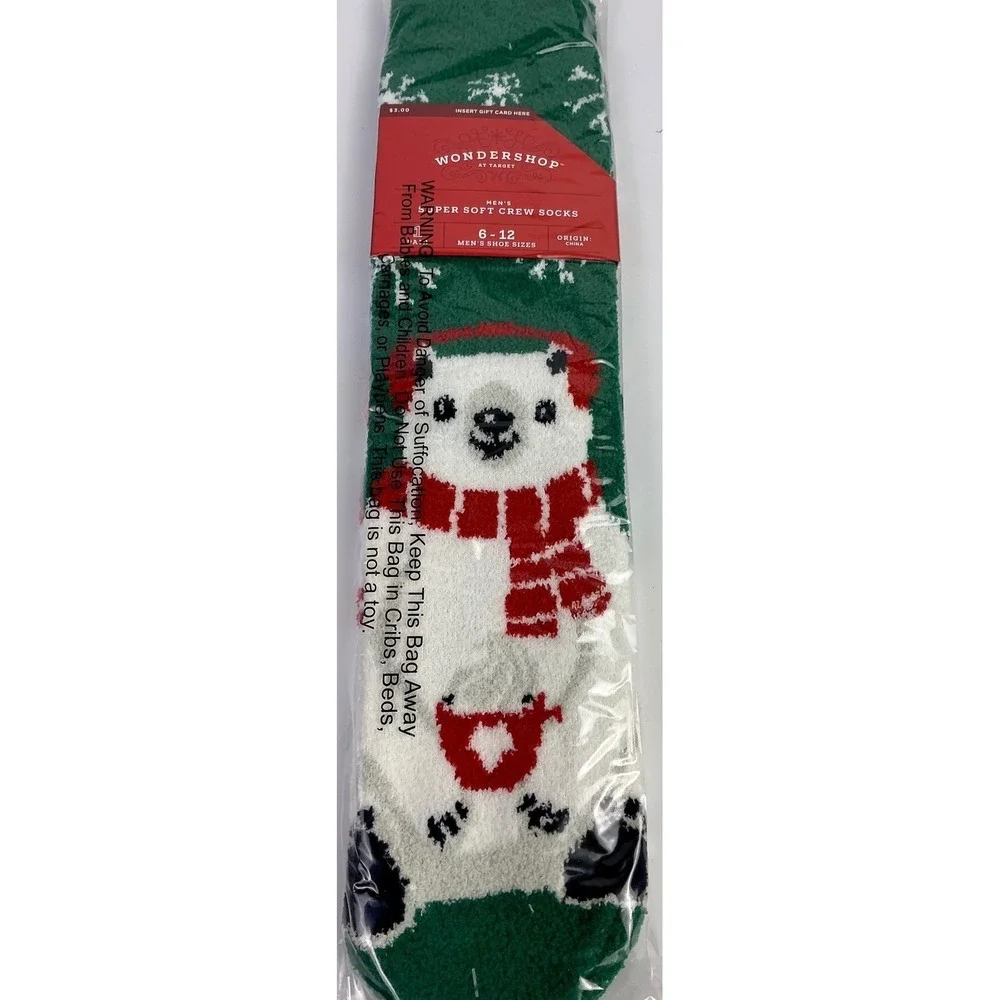 Bundle 4 Pair WonderShop Men's Super Soft Crew‎ Socks 6-12 Holiday Christmas